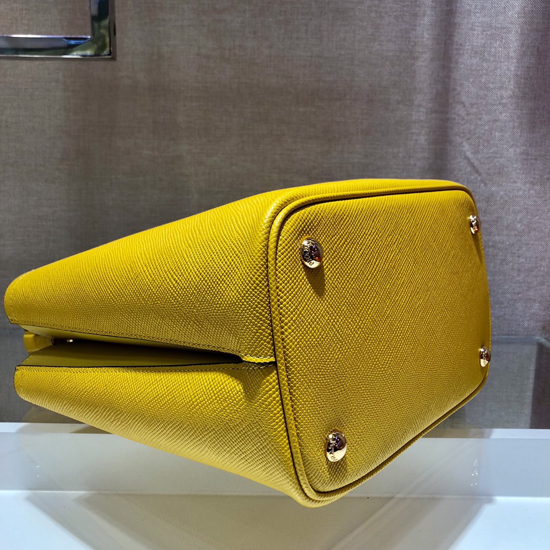 Prada Medium Panier Saffiano Leather Bag Lemon Yellow/Black 1BA212